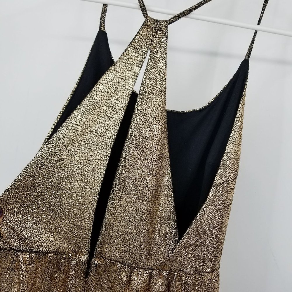 NWT Forever 21 Rose Gold Crackle Look Evening Maxi Dress Size Small - Picture 10 of 12
